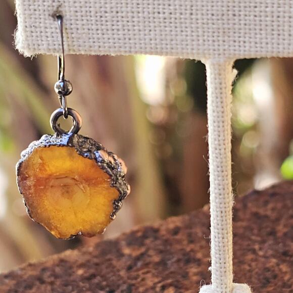 Topaz Druzy Gunmetal Irreg. Drop Earrings - Picture 2 of 8